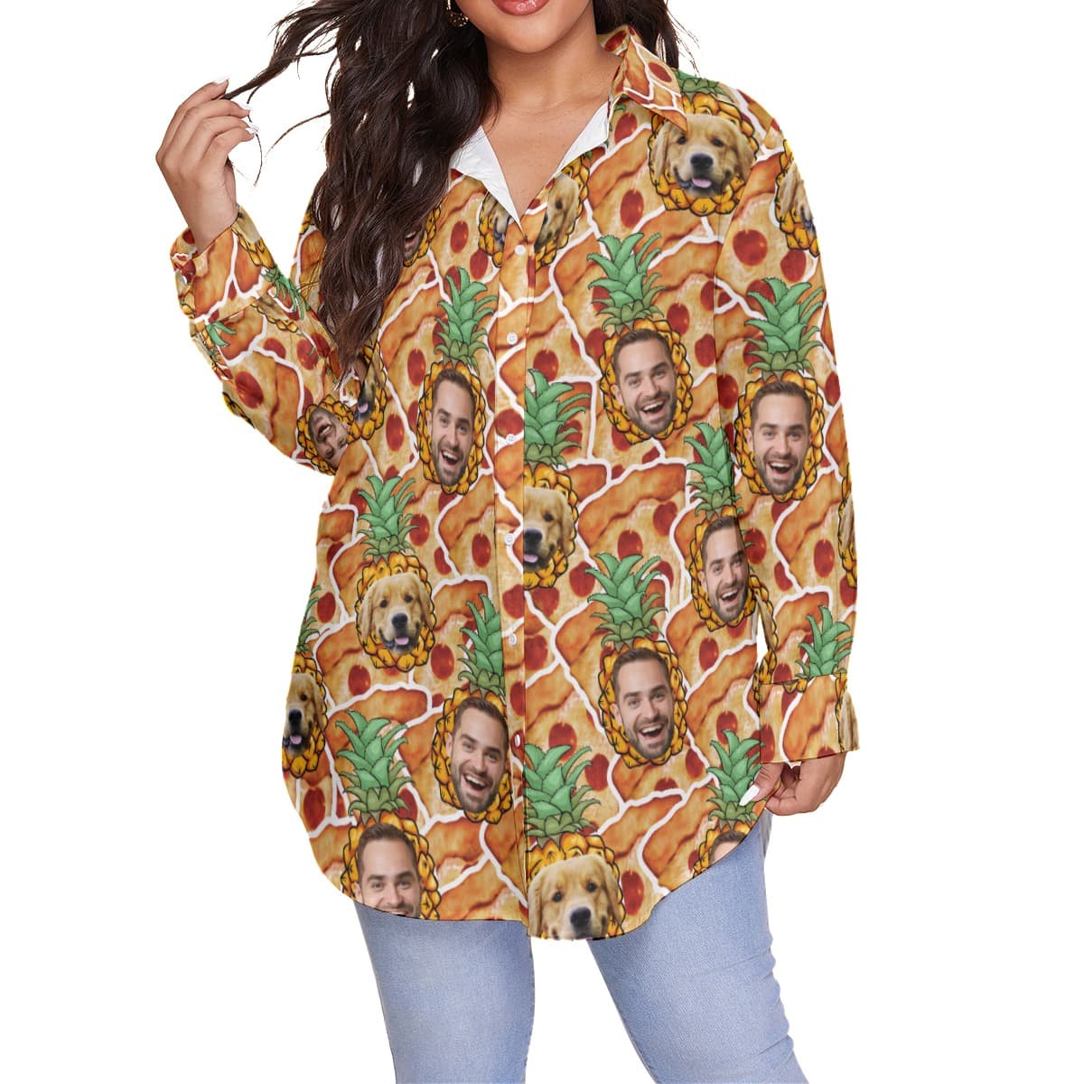 Funny Pizza Custom Face Plus Size Hawaiian Shirt With Pineapple