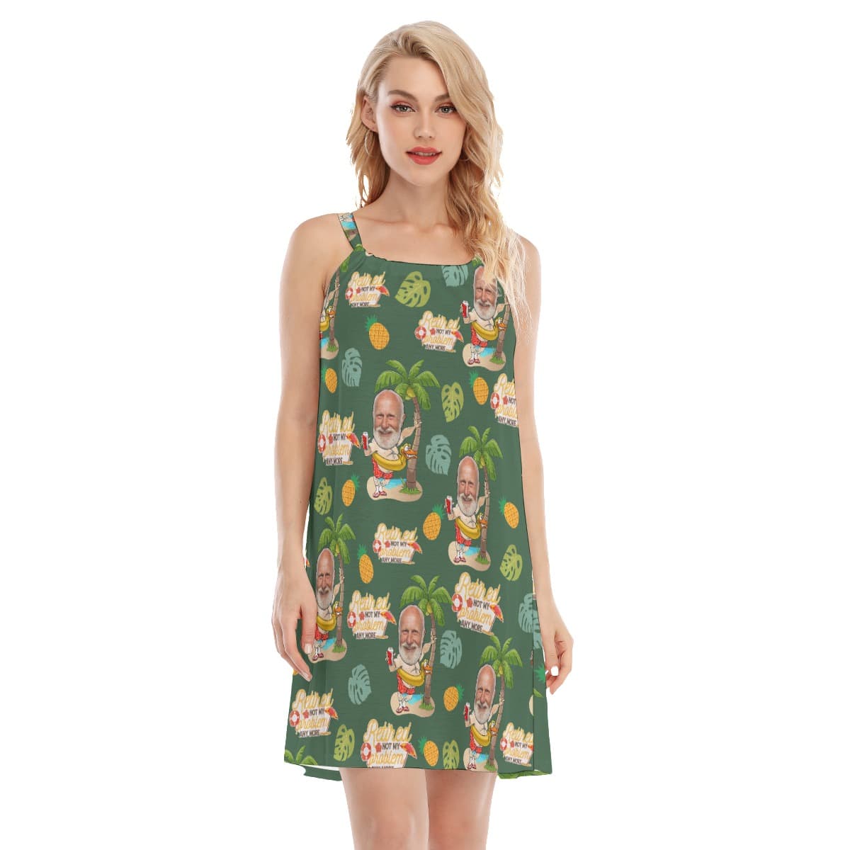Funny Retirement Gift Ideas Custom Face Green Hawaiian Cami Dress For Women
