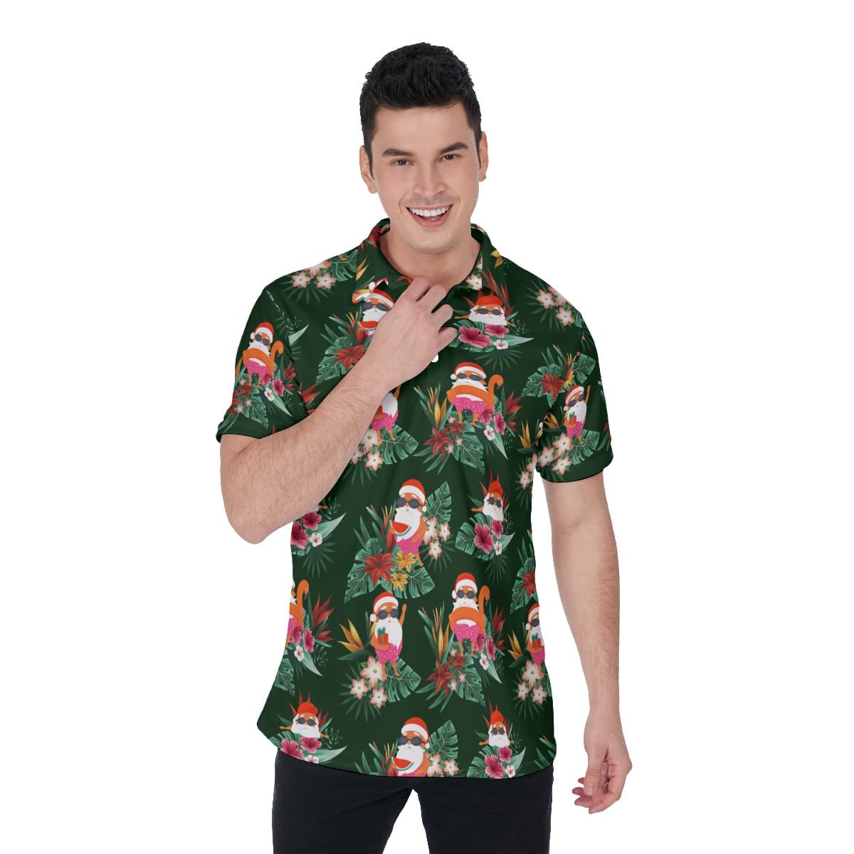 Funny Santa Claus Tropical Christmas Polo Shirt For Men