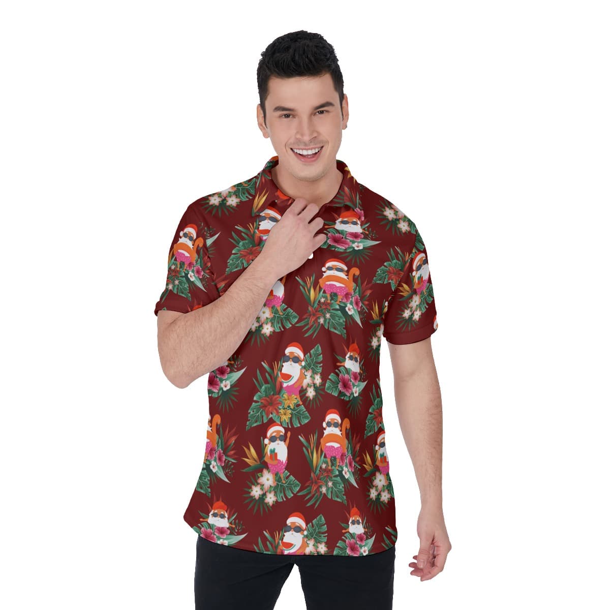 Funny Santa Swimming Christmas Polo Hawaiian Shirt For Men (1)