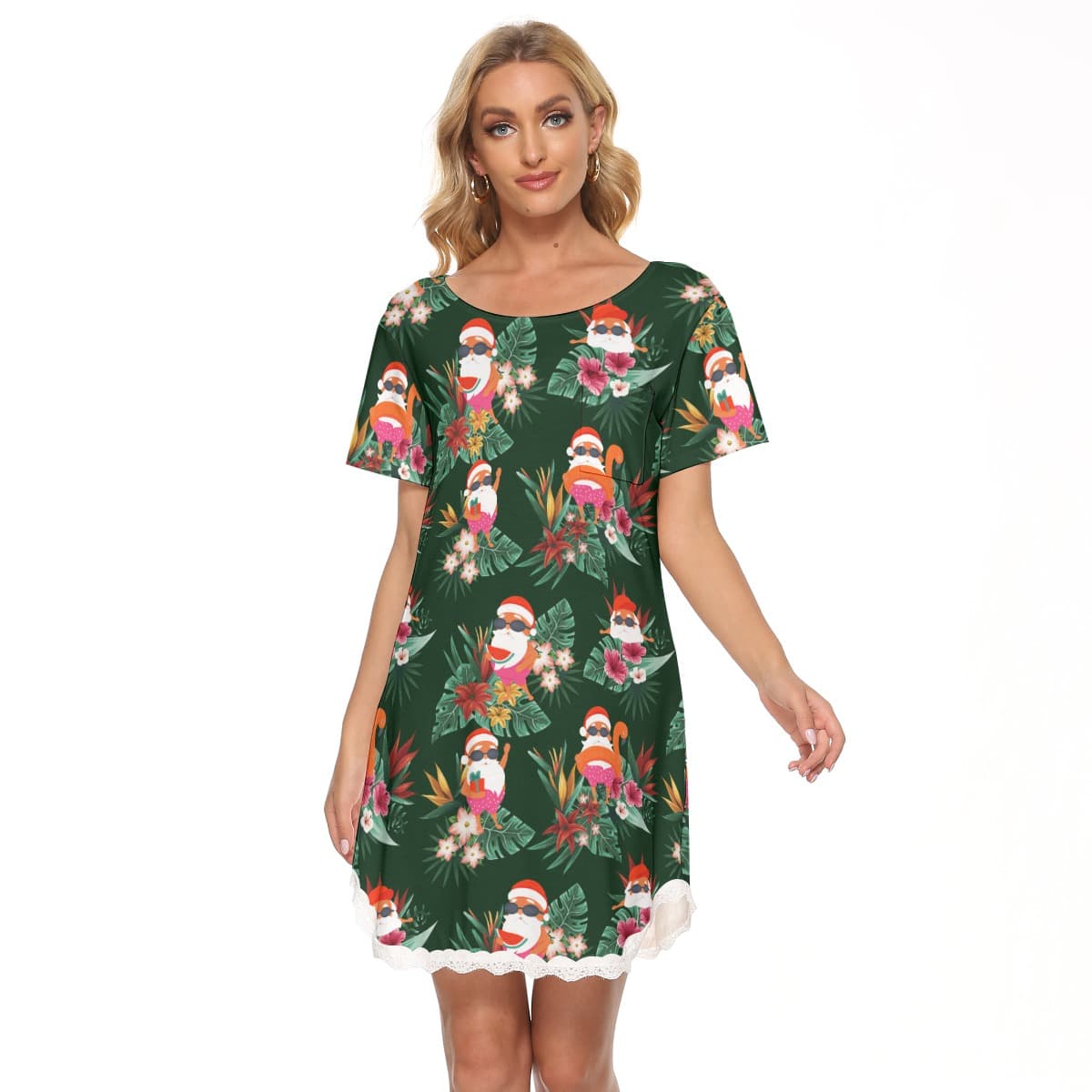 Funny Santa Women's Lace Christmas Dress Tropical Print (3)