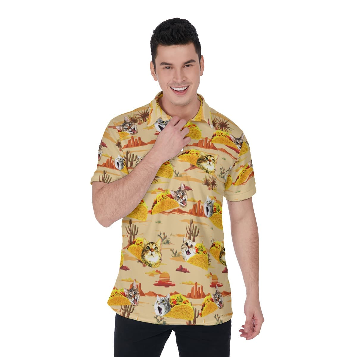 Funny Taco Cat Vintage Hawaiian Polo Golf Shirt For Men