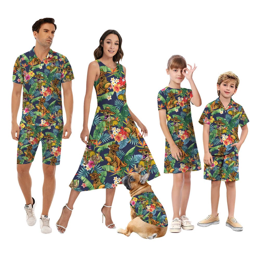 Funny Taco Dinosaur Tropical Family Matching Hawaiian Outfits