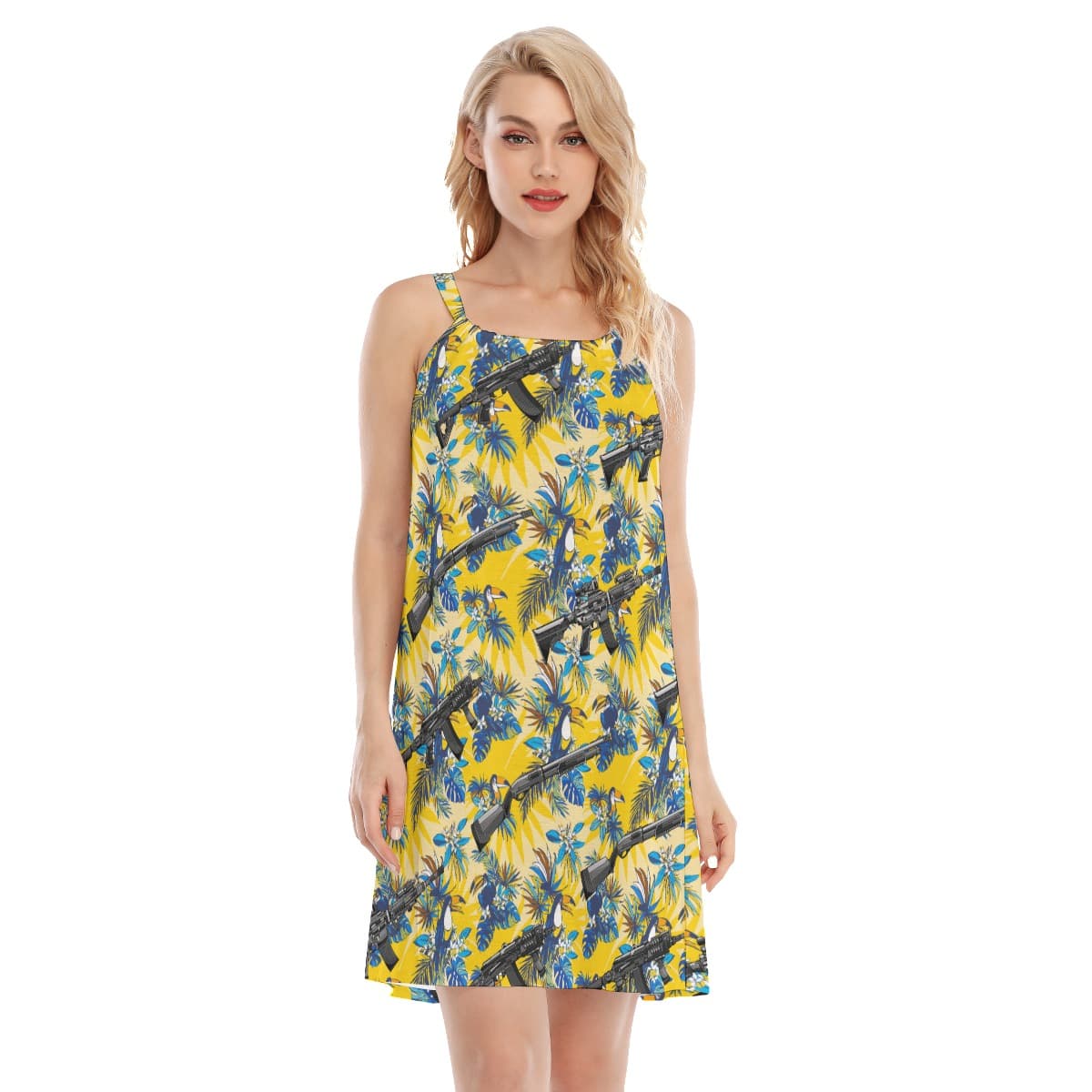 Funny Tactical Toucan Floral Yellow Aloha Dress For Women (1)