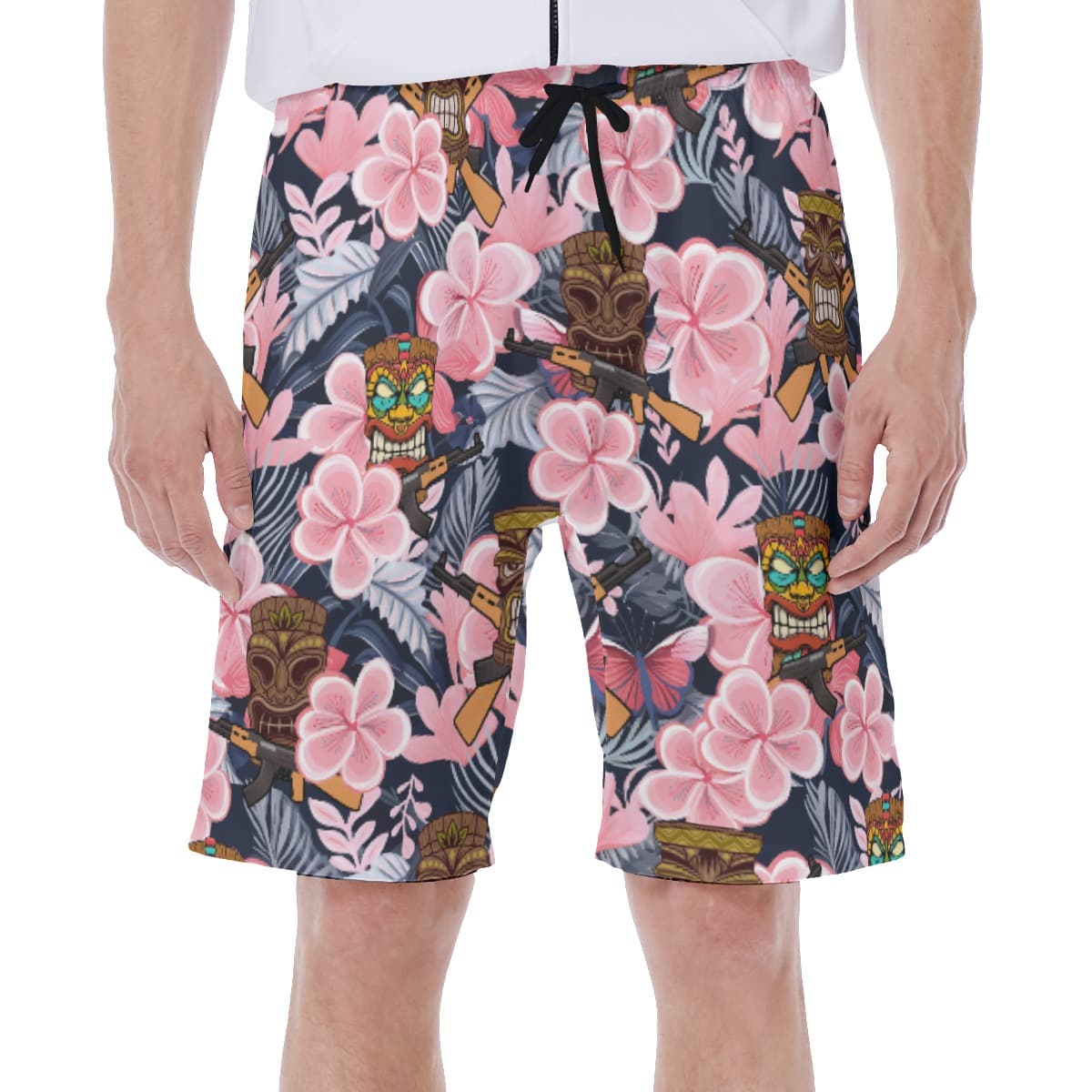 Funny Tiki With Gun Floral Hawaiian Swimwear For Men