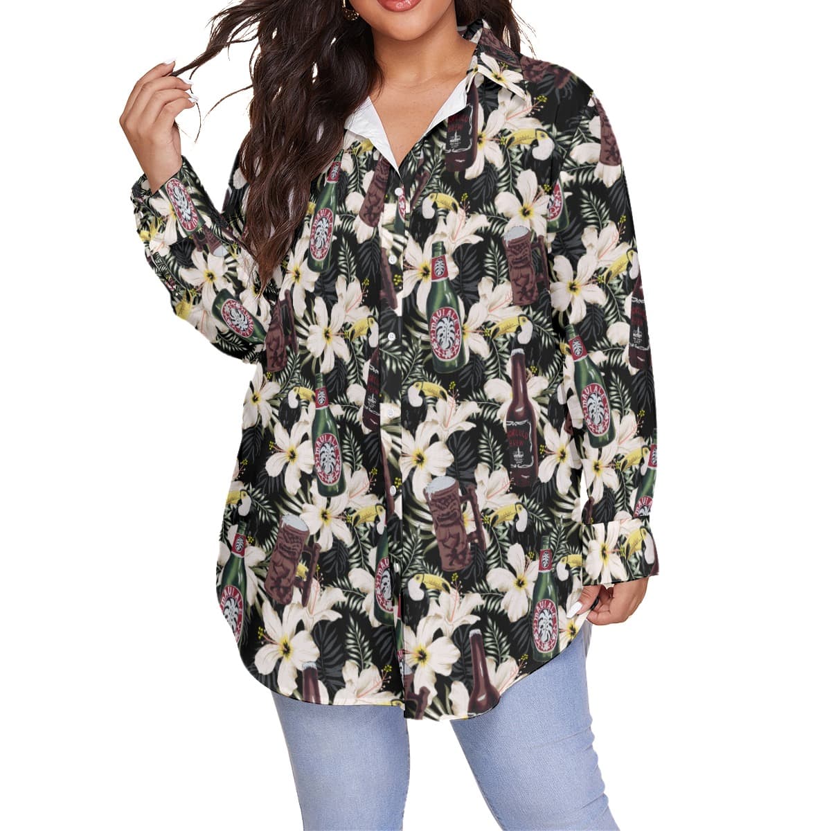 Funny Toucan Vintage Beer Floral Hawaiian Plus Size Shirt For Women (1)
