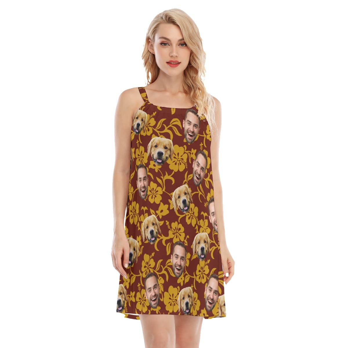 Funny Your Face And Pet Face Hawaiian Dress For Women (1)