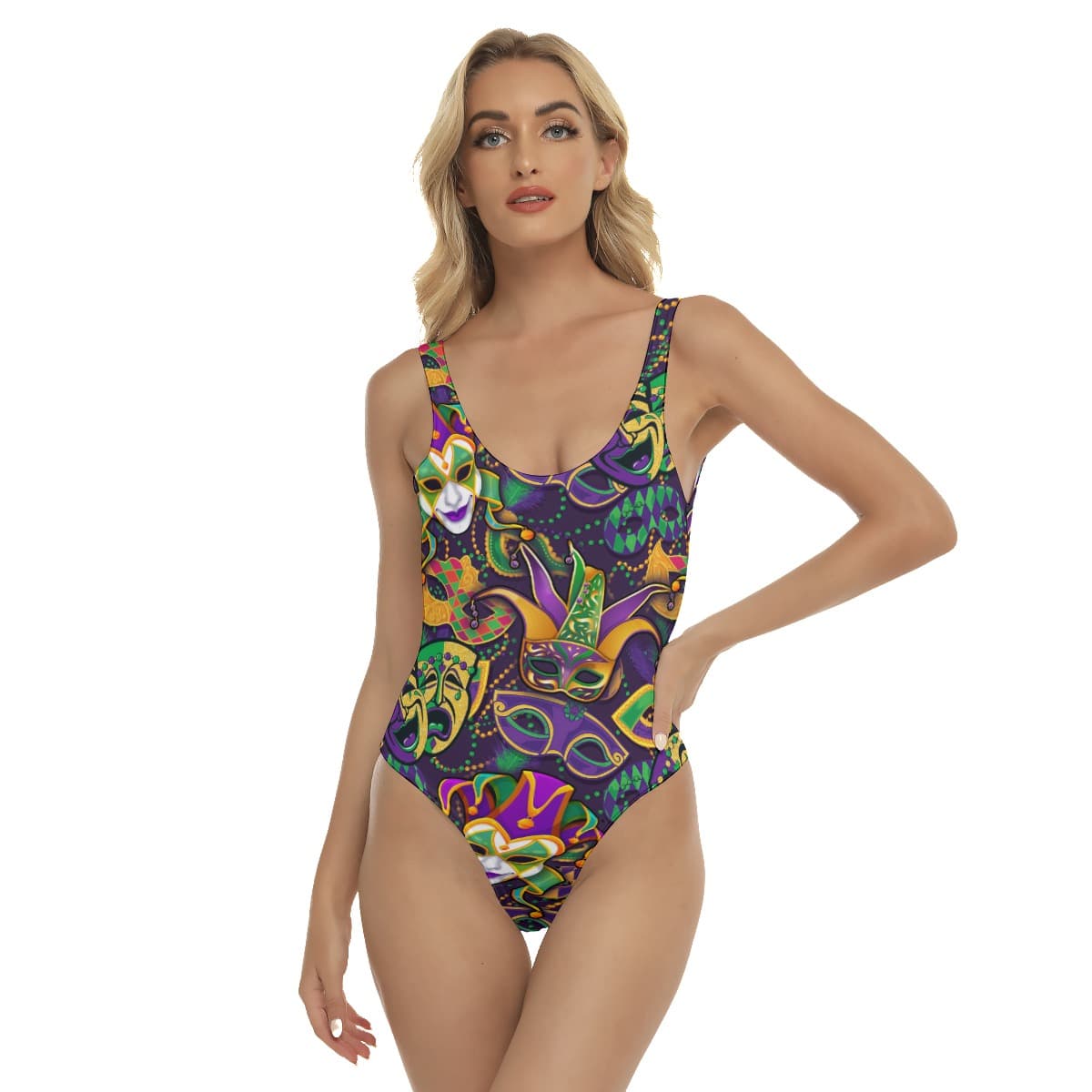 Happy Mardi Gras Hawaiian Swimsuit For Women (1)