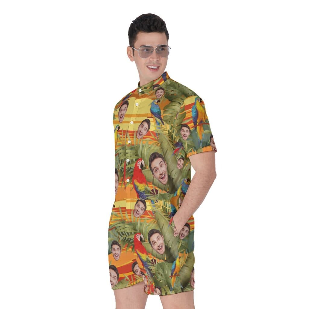 Hawaiian Sunset Personalized Hawaiian Romper With Faces For Men (1)