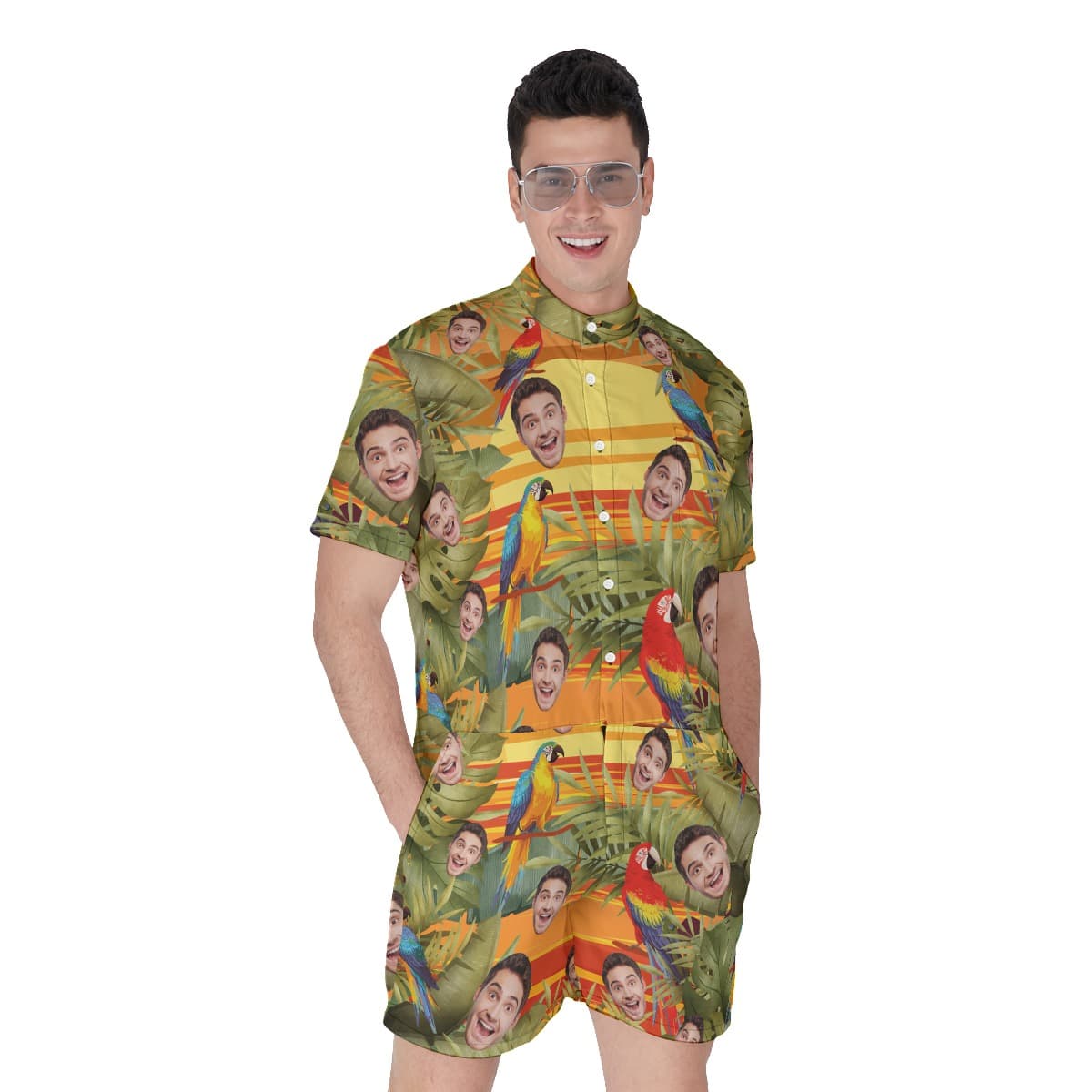 Hawaiian Sunset Personalized Hawaiian Romper With Faces For Men (1)