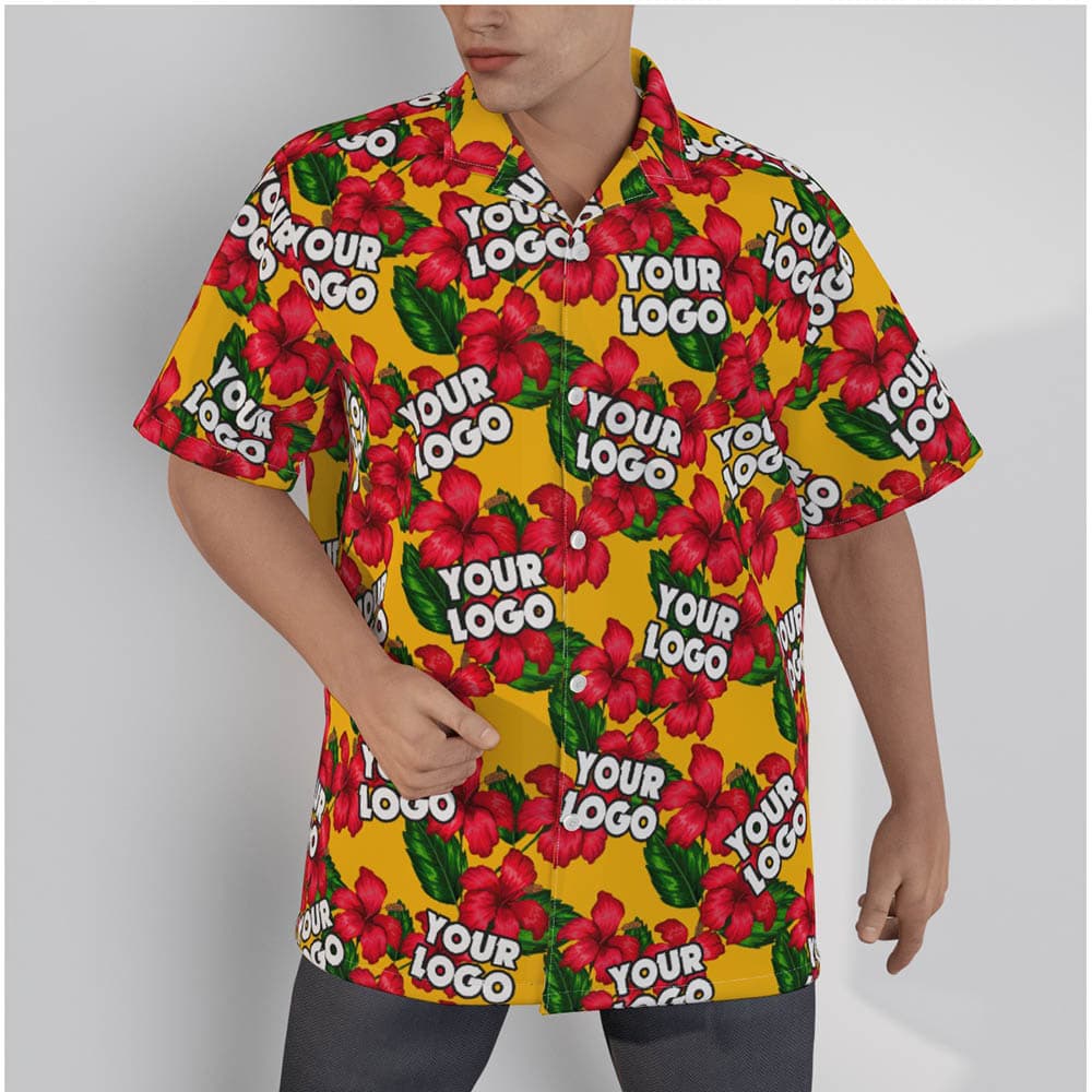 Hibiscus Custom Logo Yellow Hawaiian Shirt