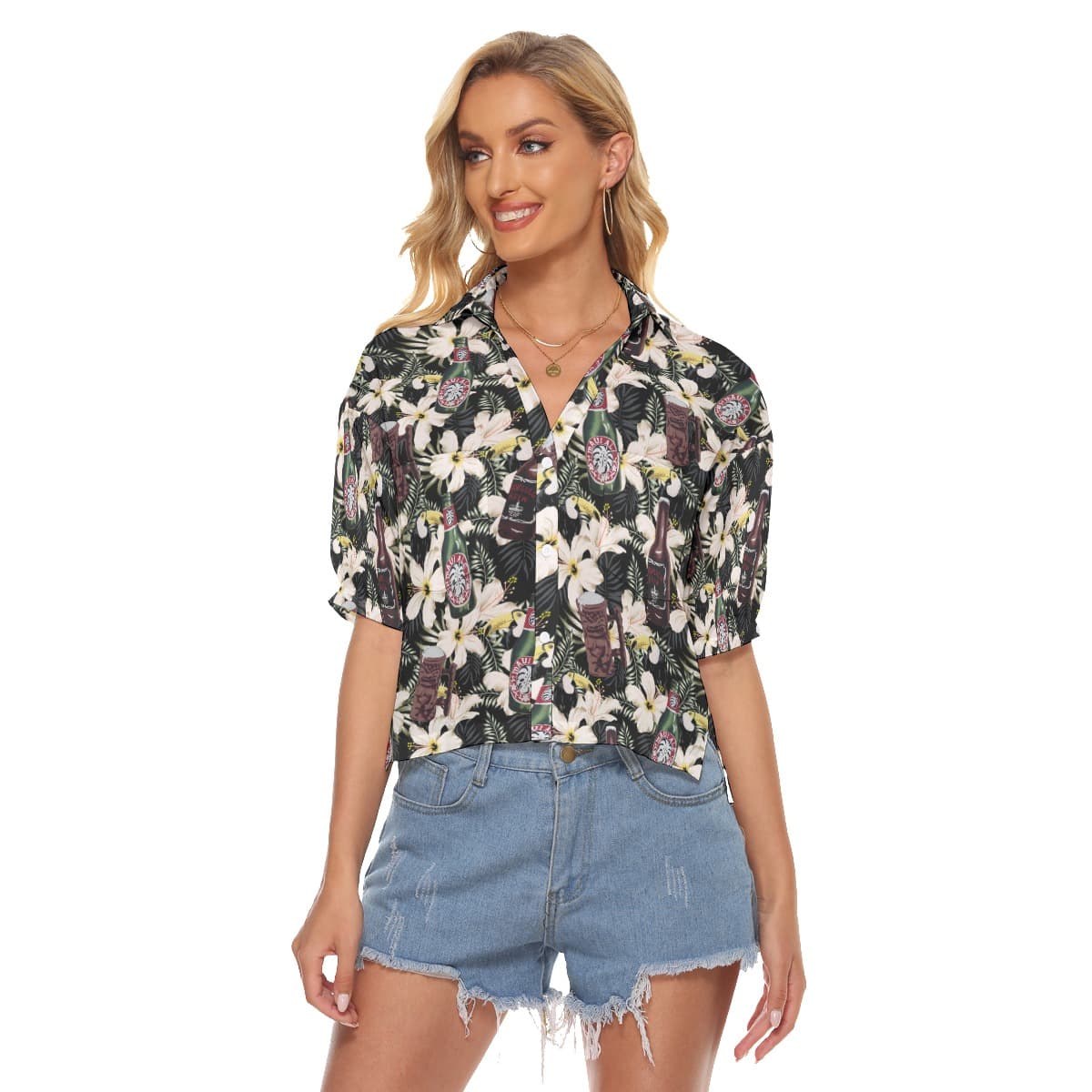 Hibiscus Toucan Beer Hawaiian Crop Top Shirt (1)