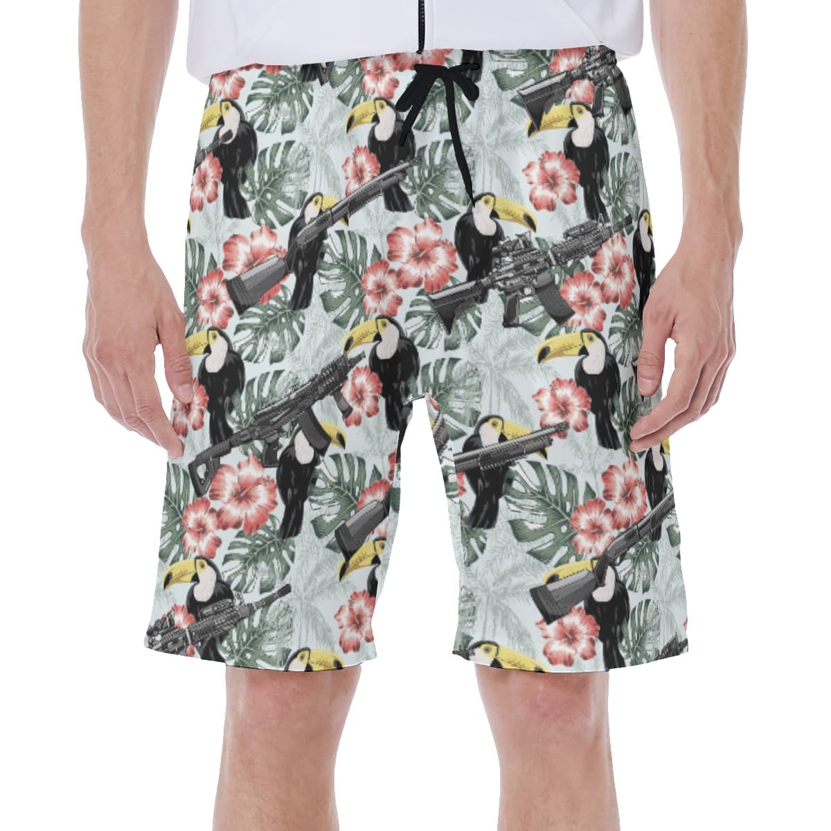 Hibiscus Toucan Tactical Gun Hawaiian Swim Trunks For Men