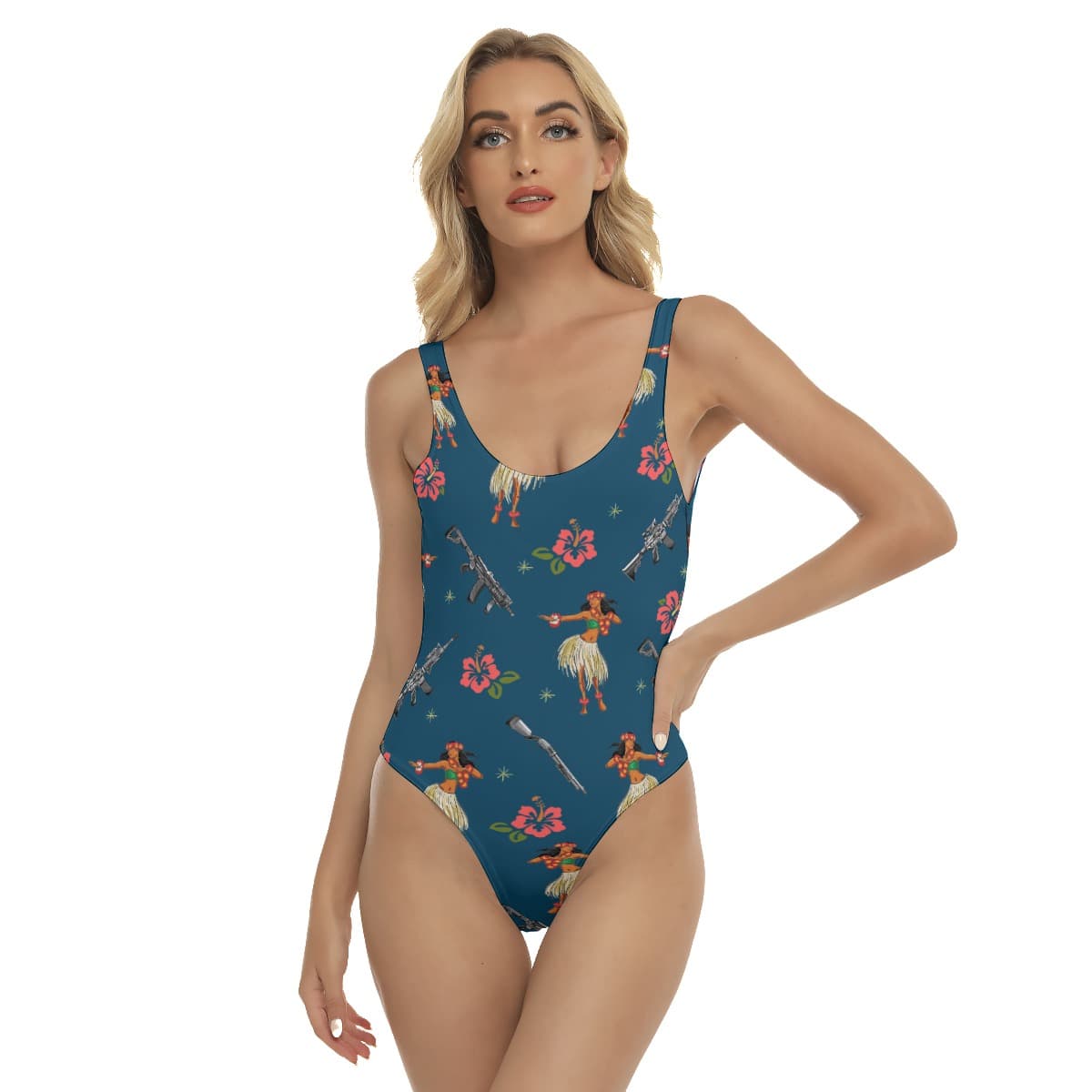 Hula Girl Hibiscus Gun Hawaiian Swimsuit For Women