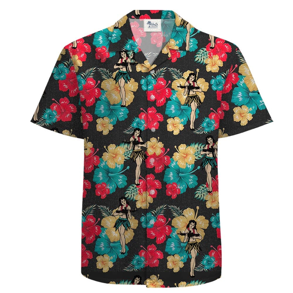 Hula Girl Tactical Hawaiian Shirt 100% Cotton For Men