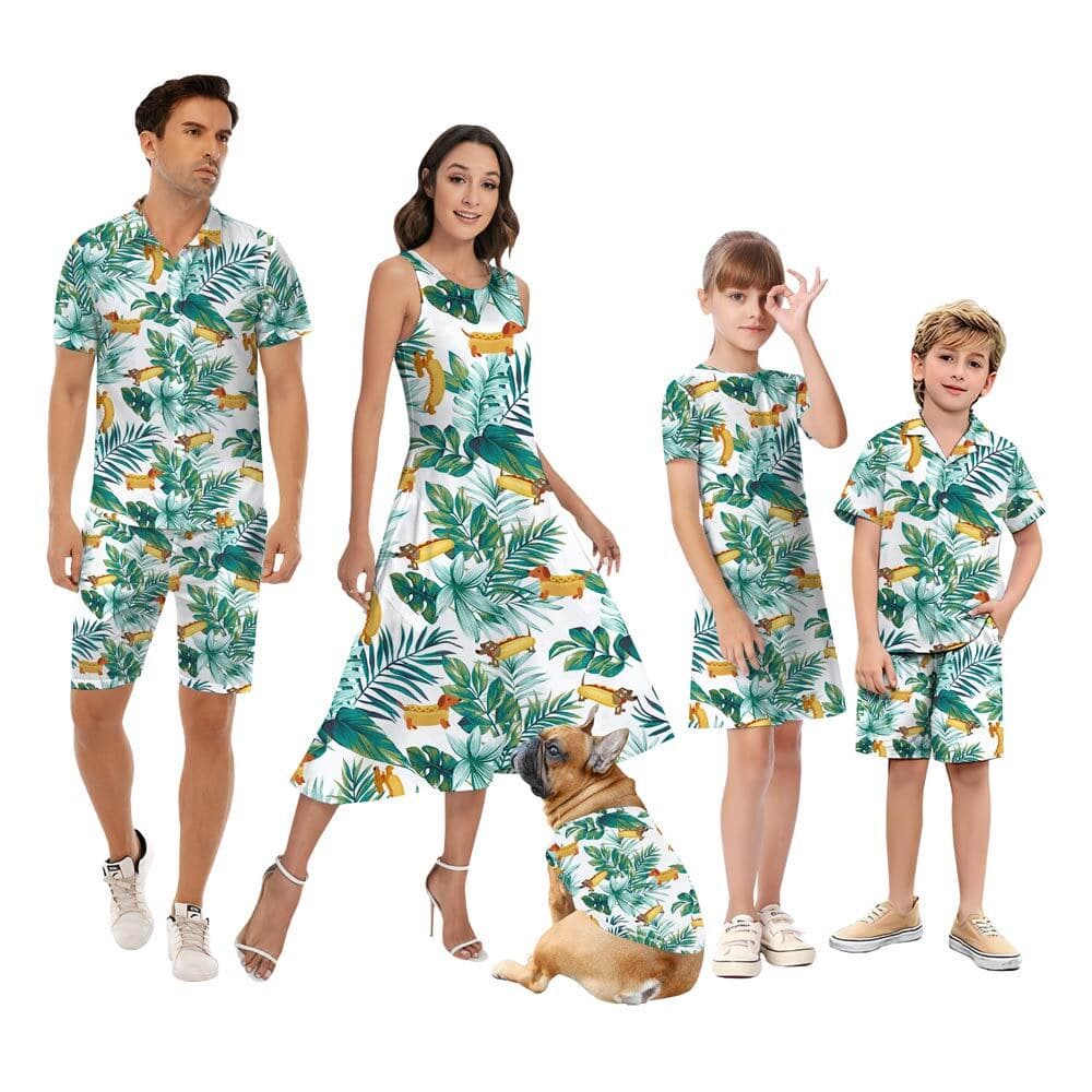 Matching Family Hawaiian Outfits Funny Tropical Sausage Dachshund