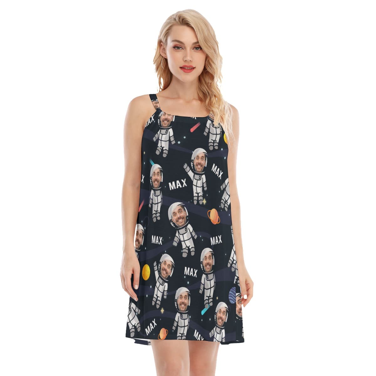 Personalized Custom Face Astronaut Women's Hawaiian Summer Dress