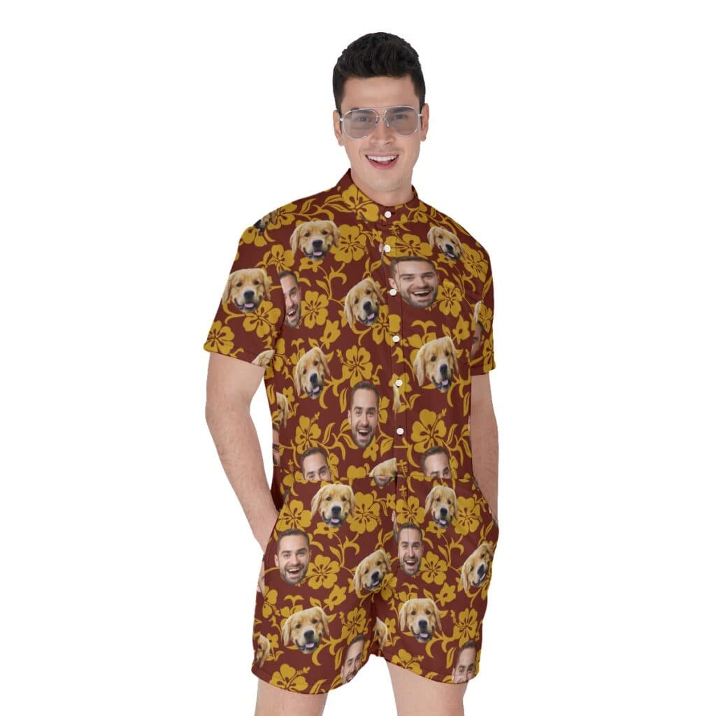Personalized Tropical Romper For Men With Dog Face (1)