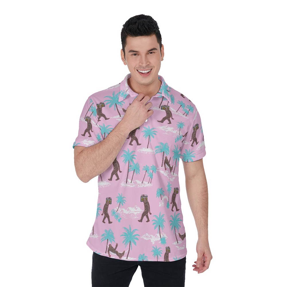 Pink Sasquatch Hawaiian Golf Shirt For Men (4)