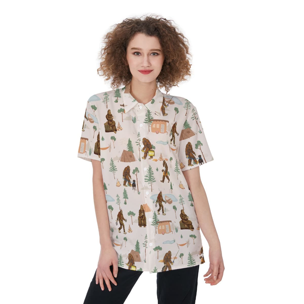 Sasquatch Camping Women's Hawaiian Shirt (1)