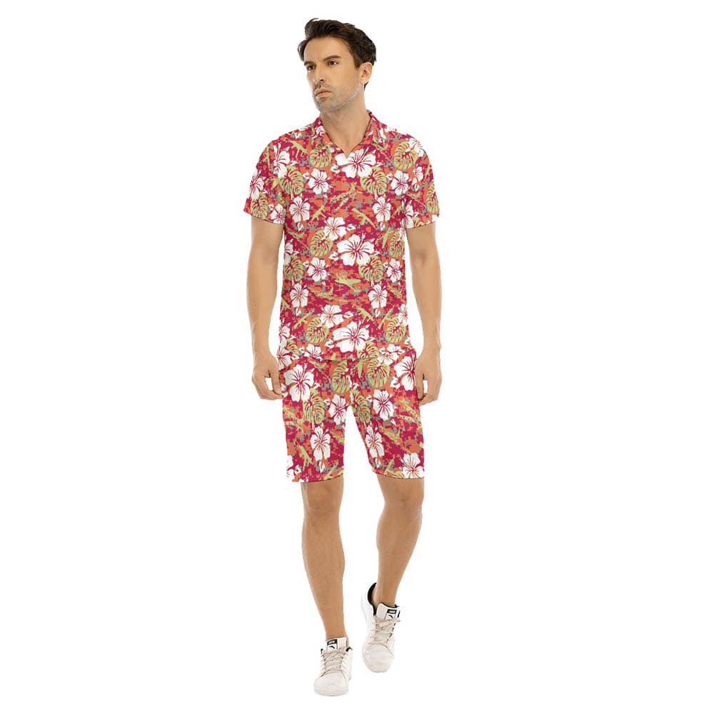 Set Floral Camo Tactical Gun Hawaiian Shirt And Mataching Shorts For Men (1)
