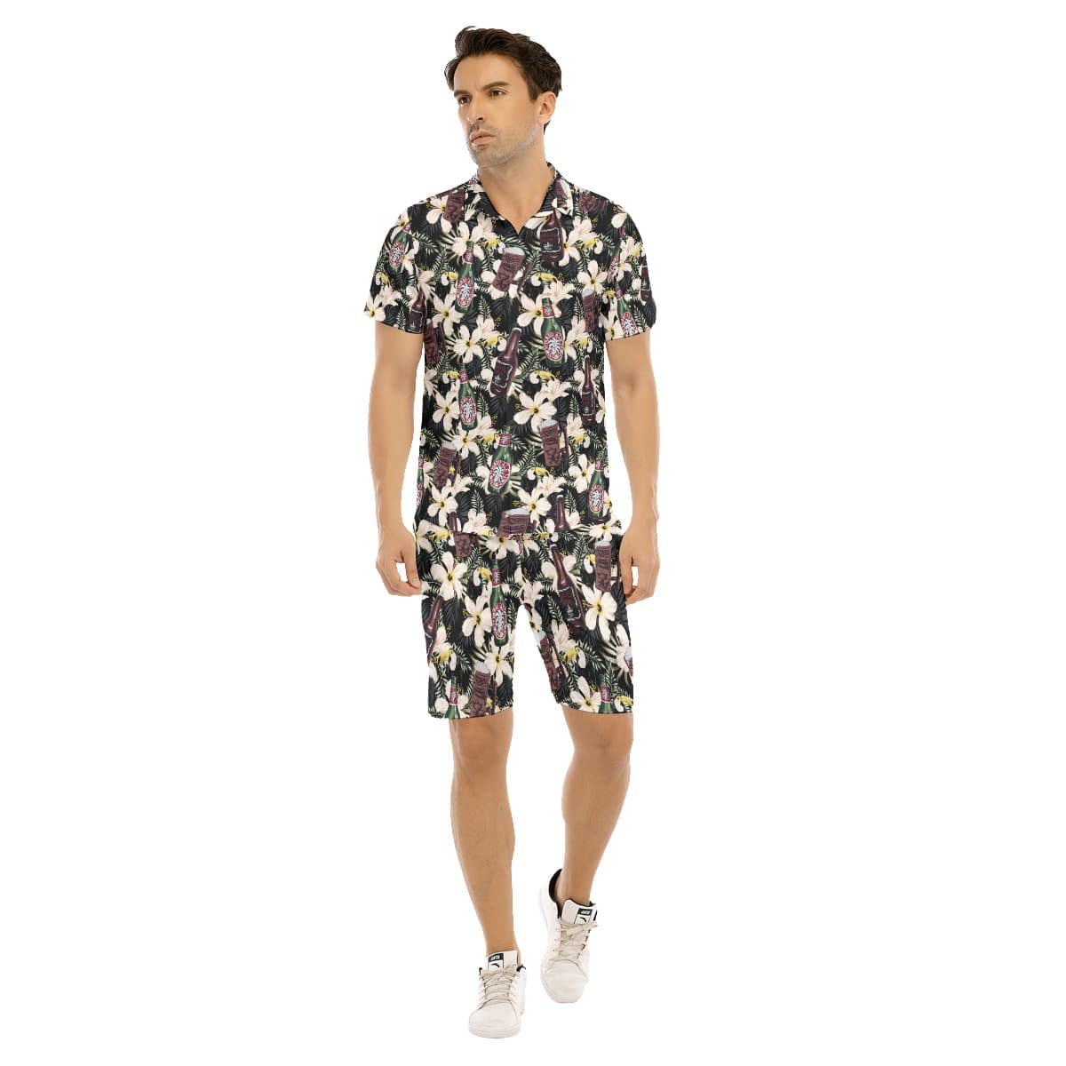 Set Floral Toucan Beer Hawaiian Shirt And Matching Shorts For Men (1)