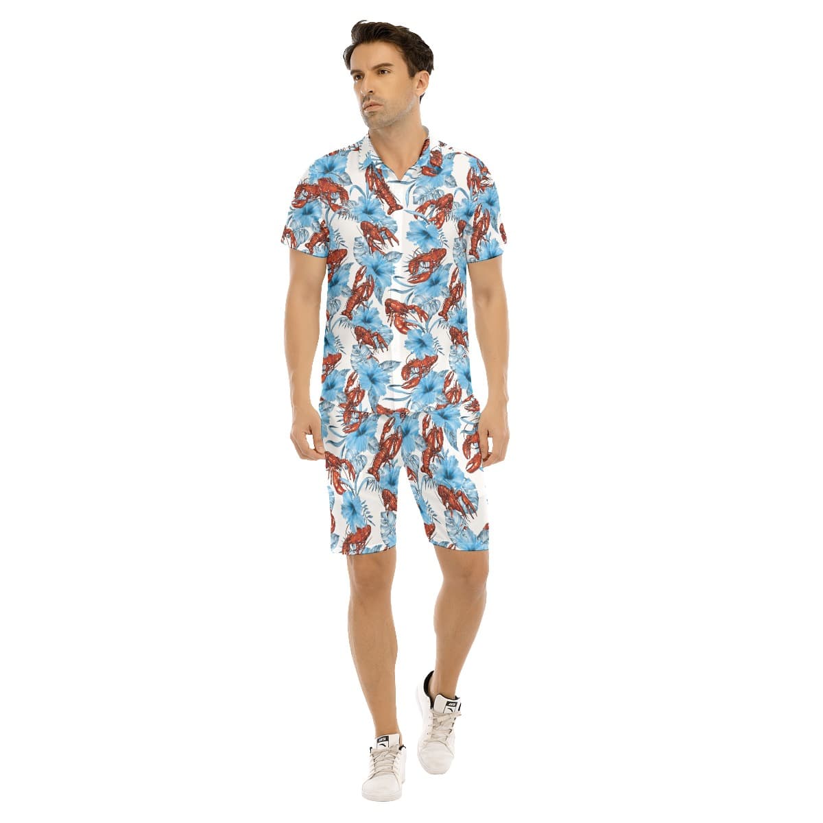 Set Lobster Blue Floral Hawaiian Shirt And Shorts For Men (1)