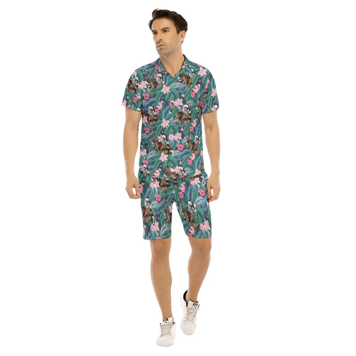 Set Tactical Gun Santa Claus Hawaiian Shirt And Matching Shorts For Men (1)