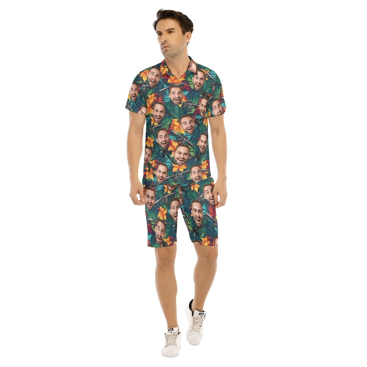 Set Tactical Gun Tropical Hawaiian Shirt And Shorts With Custom Face (1)