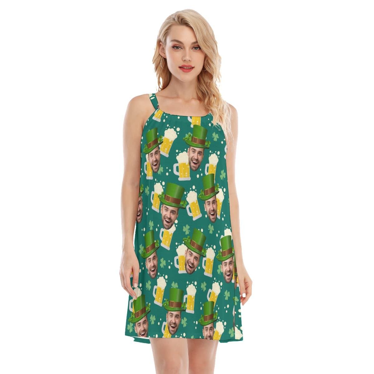 St Patrick Custom Face Beer Green Aloha Cami Dress (1)
