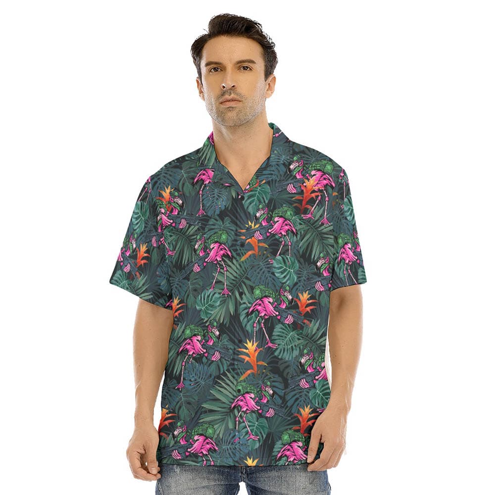 Tactical Flamingo Tropical Green Hawaiian Shirt