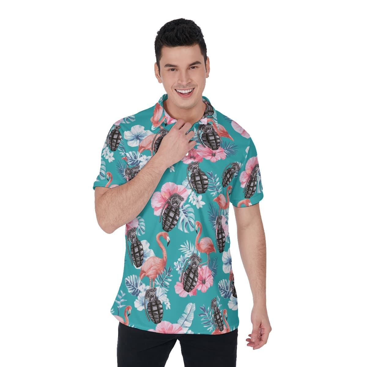 Tactical Grenade Blue Flamingo Floral Hawaiian Shirt