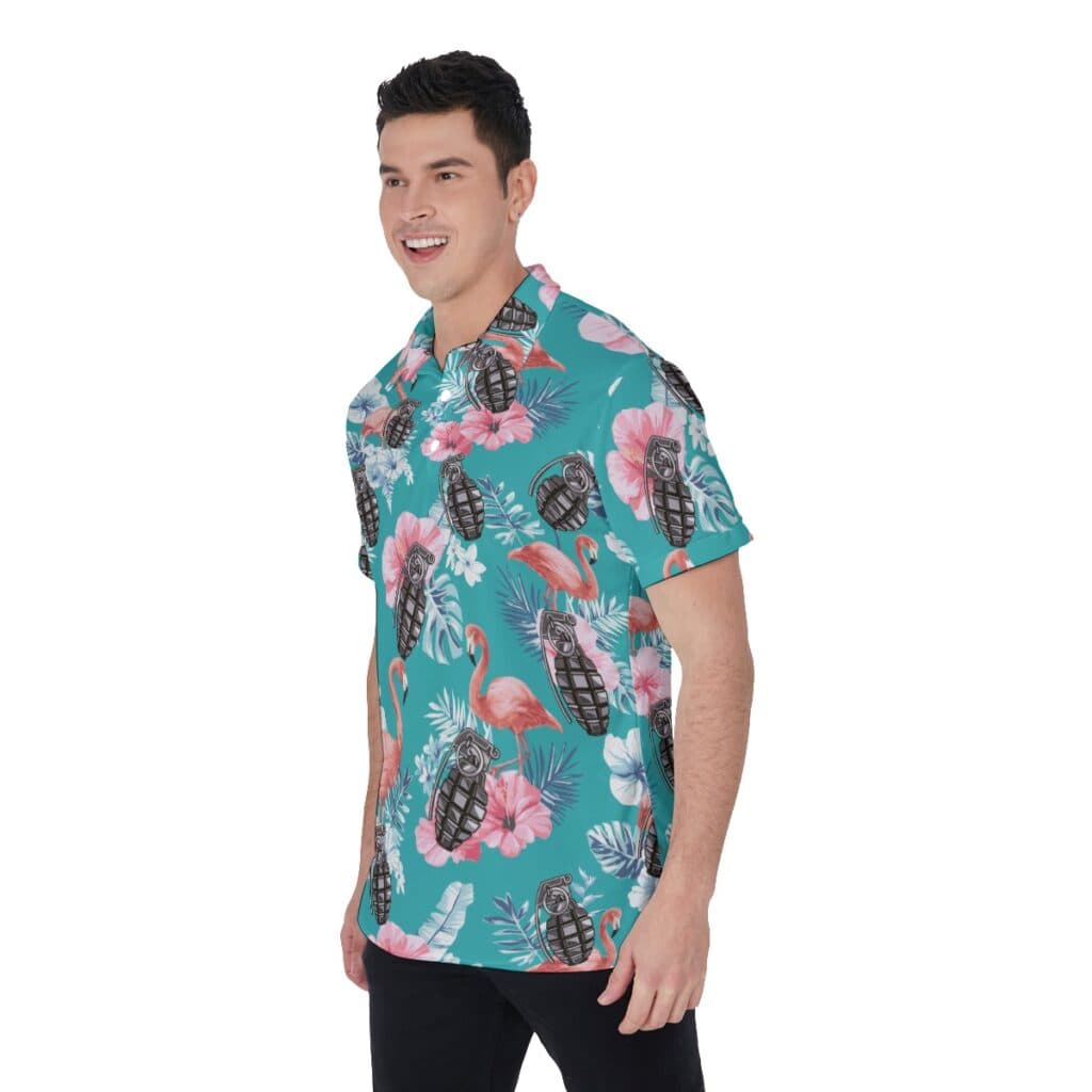 Tactical Grenade Blue Flamingo Floral Hawaiian Shirt