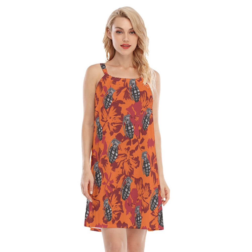 Tactical Grenade Floral Vintage Orange Aloha Dresses For Women (1)