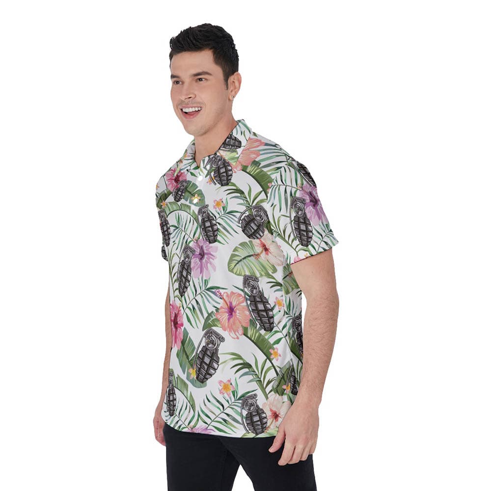 Tactical Grenade Tropical Hibiscus Hawaiian Polo Shirt For Men