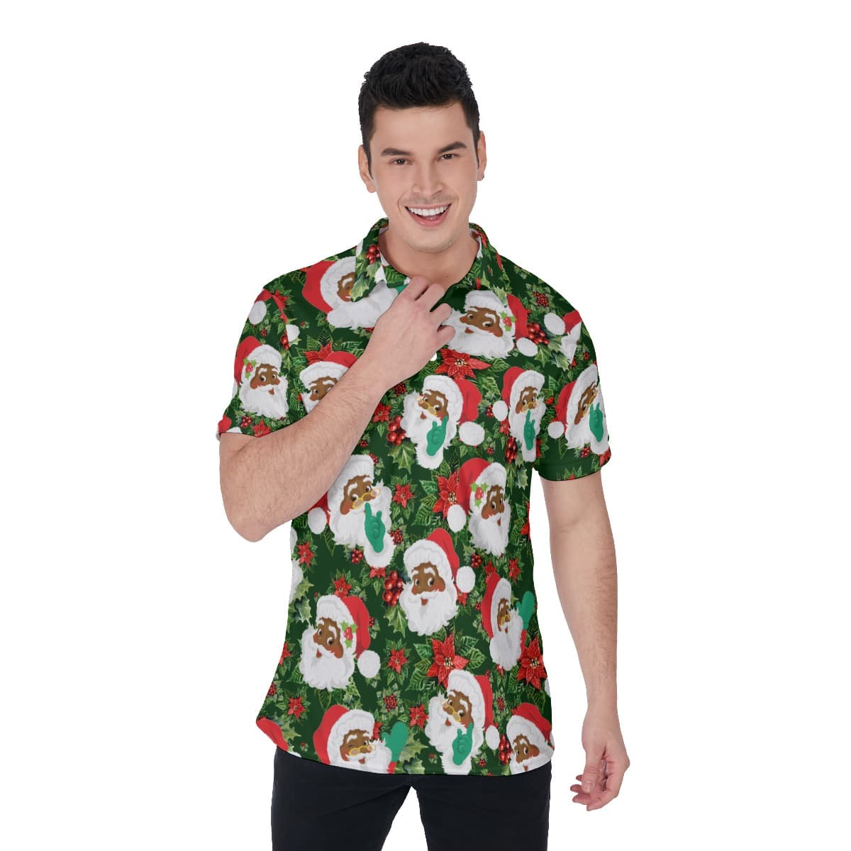 Tropical African American Santa Claus Hawaiian Polo Shirt (1)