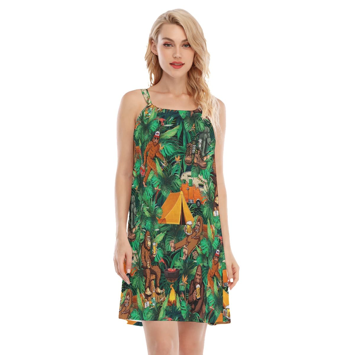 Tropical Bigfoot Camping Aloha Cami Dress For Women (1)