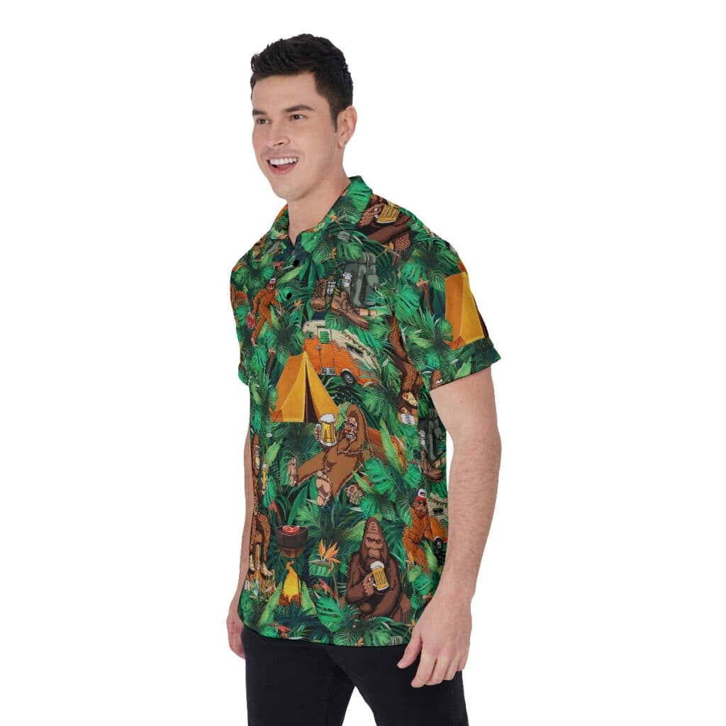 Tropical Bigfoot Camping Hawaiian Polo Shirt For Men