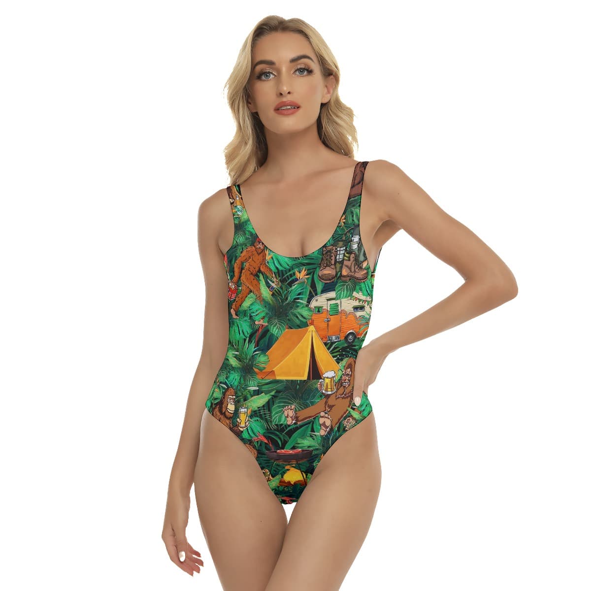 Tropical Bigfoot Camping Hawaiian Swimsuit For Women (1)