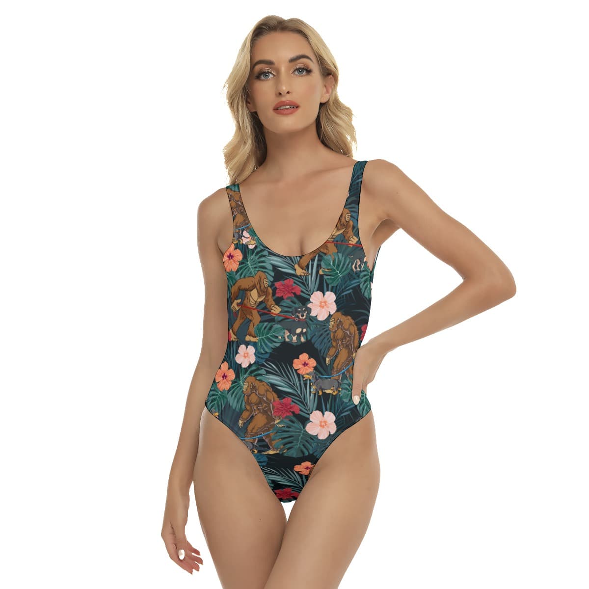 Tropical Bigfoot Dachshund Hawaiian Swimsuit For Women (1)