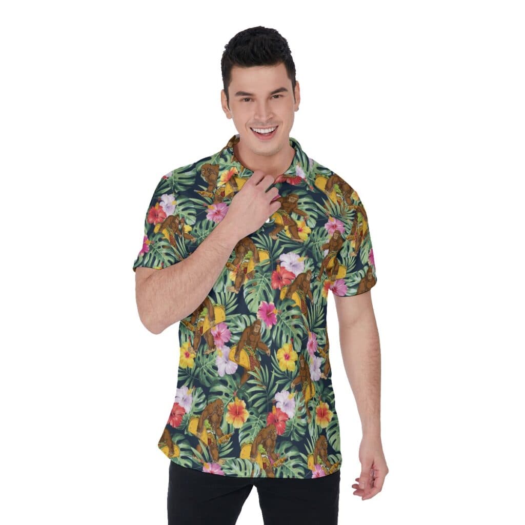 Tropical Bigfoot Taco Hawaiian Polo Shirt For Men