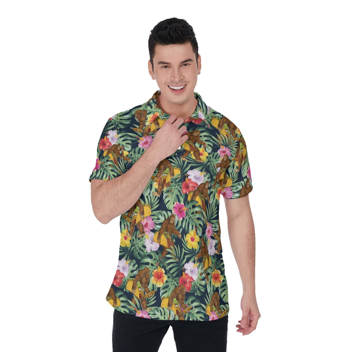 Tropical Bigfoot Taco Hawaiian Polo Shirt For Men