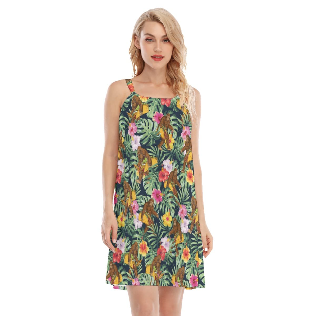 Tropical Bigfoot Taco Hibiscus Aloha Cami Dresses For Women (1)