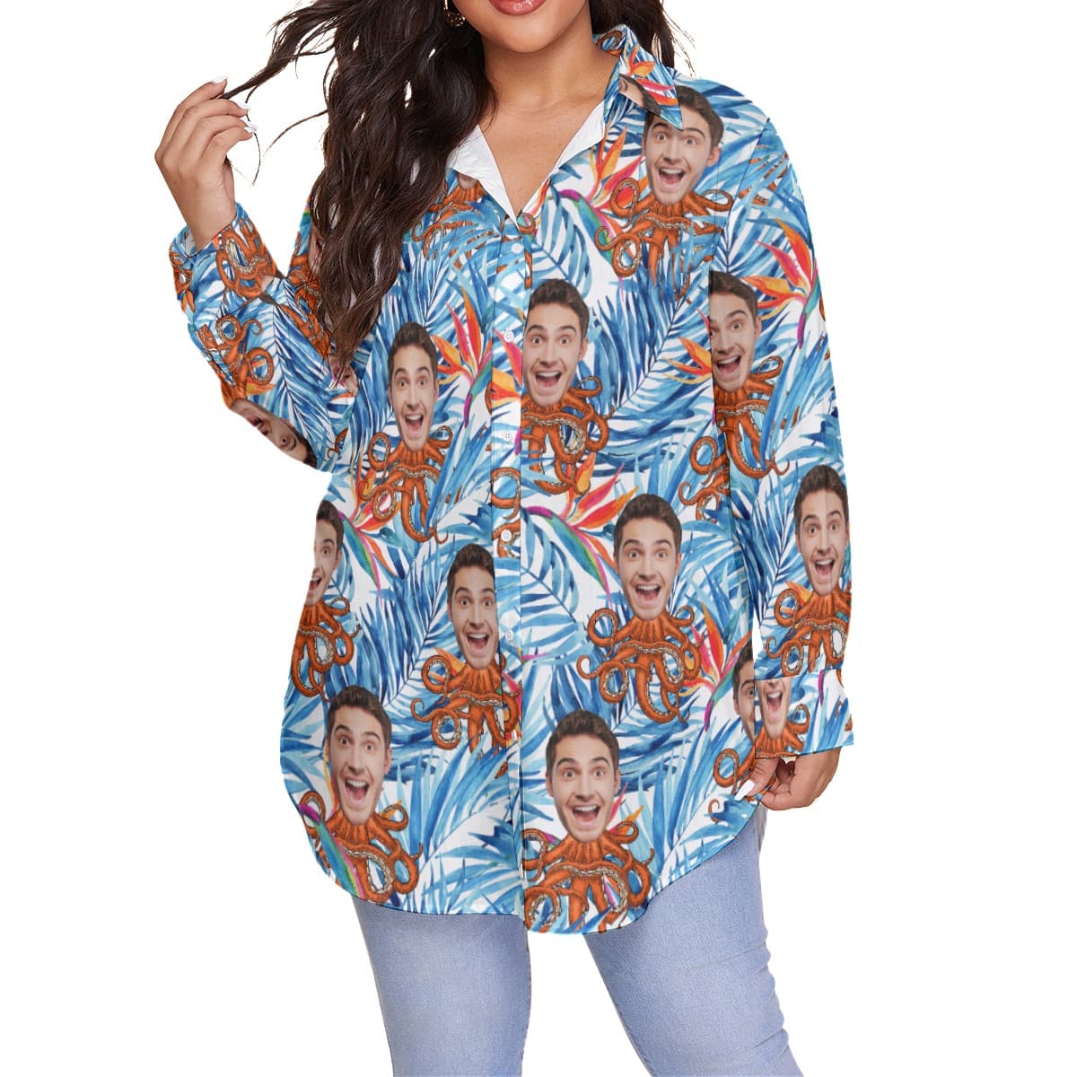 Tropical Custom Face Octopus Hawaiian Plus Size Hawaiian Shirt (1)