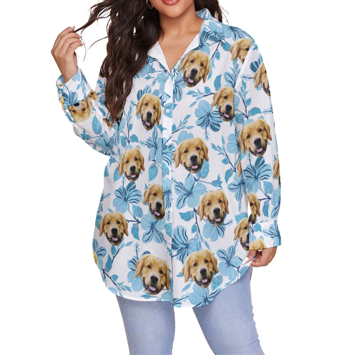 Tropical Custom Plus Size Hawaiian Shirt With Dog Face For Women (1)