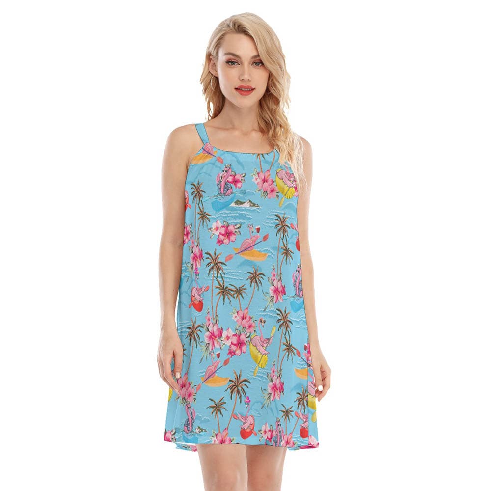 Tropical Flamingo Kayaking Hawaiian Cami Dress For Women (1)