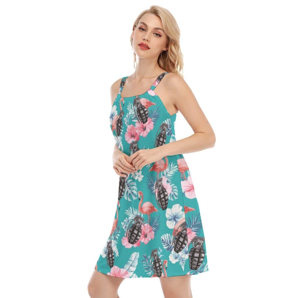 Tropical Flamingo Tactical Blue Hawaiian Cami Dress For Women