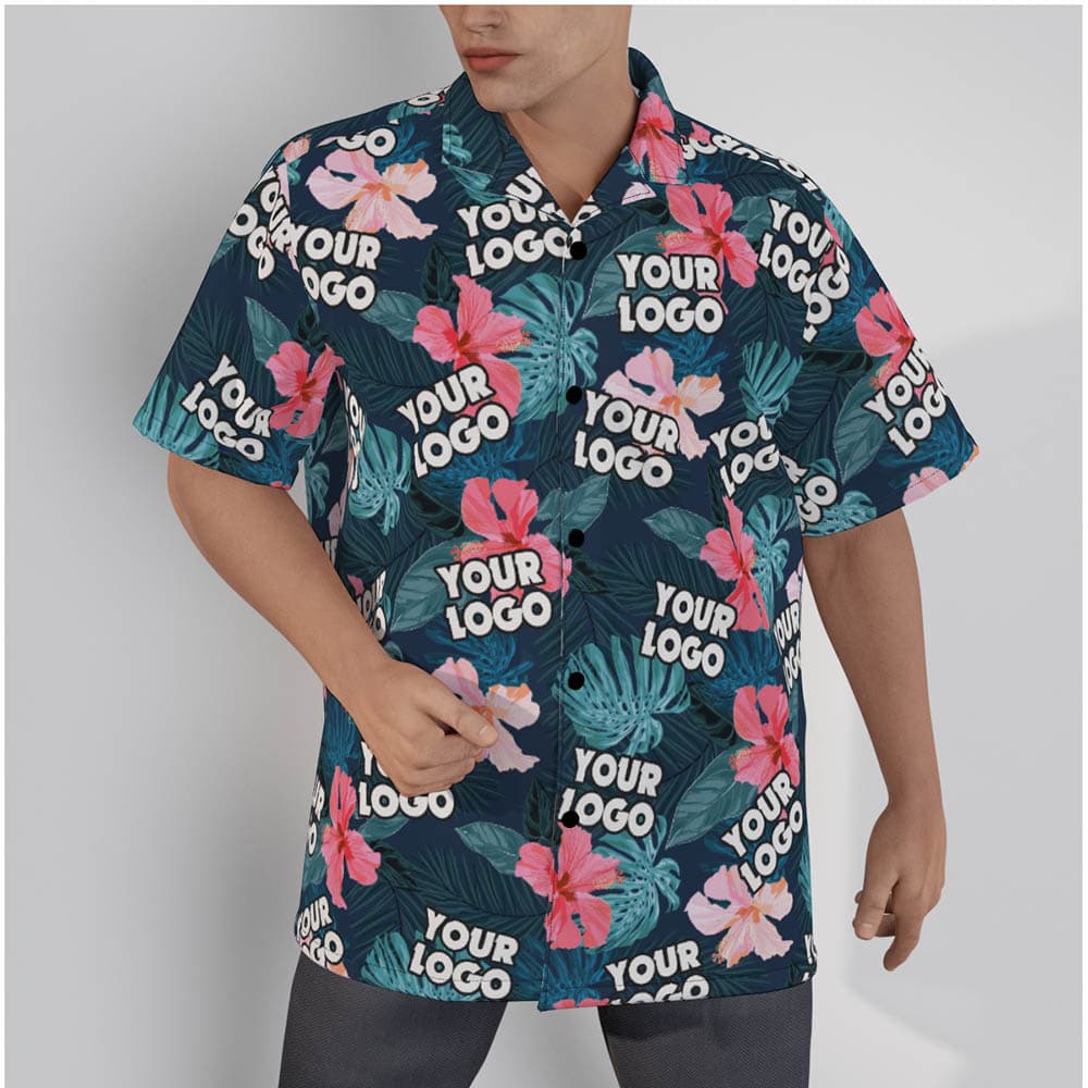 Tropical Hibiscus Custom Logo Hawaiian Shirts For Men
