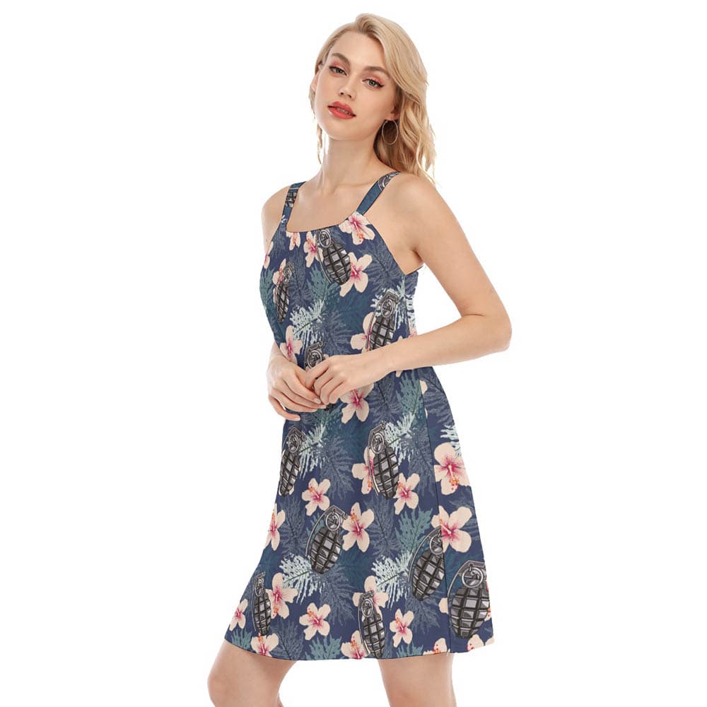 Tropical Hibiscus Grenade Tactical Hawaiian Cami Dress For Women