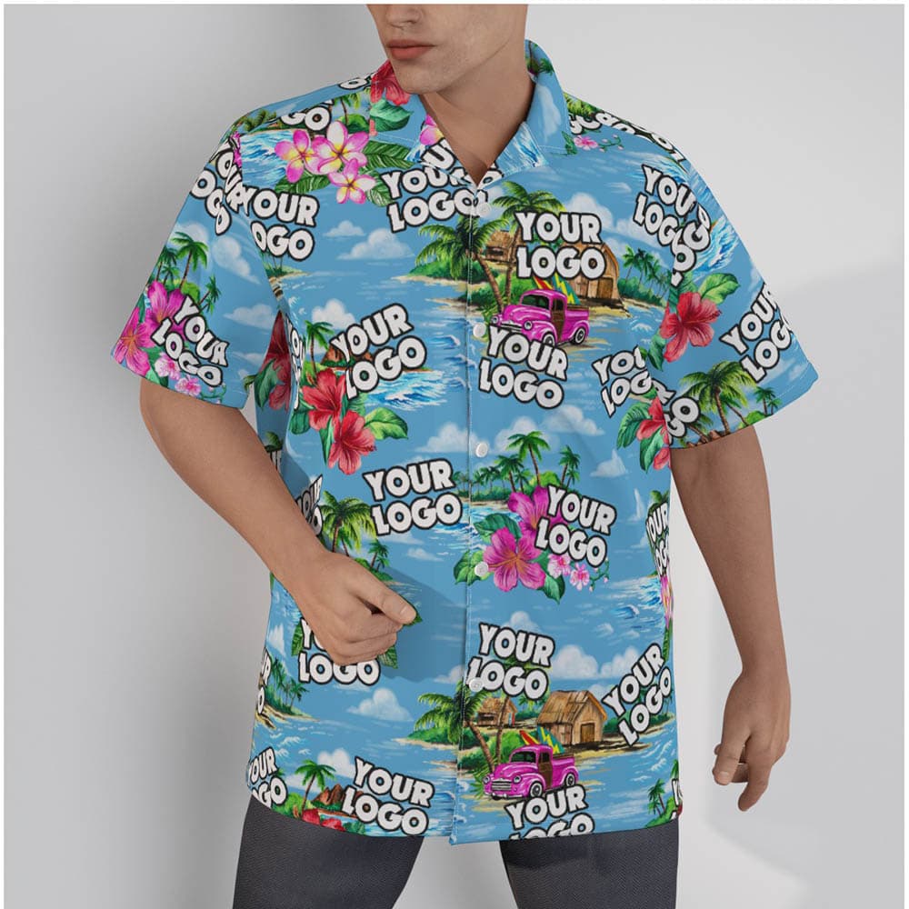Tropical Islands Custom Logo Blue Hawaiian Shirt